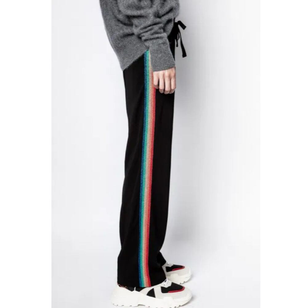 Zadig & Voltaire Black Poeme Rainbow Stripe Straight Leg Track Pants 34 XS